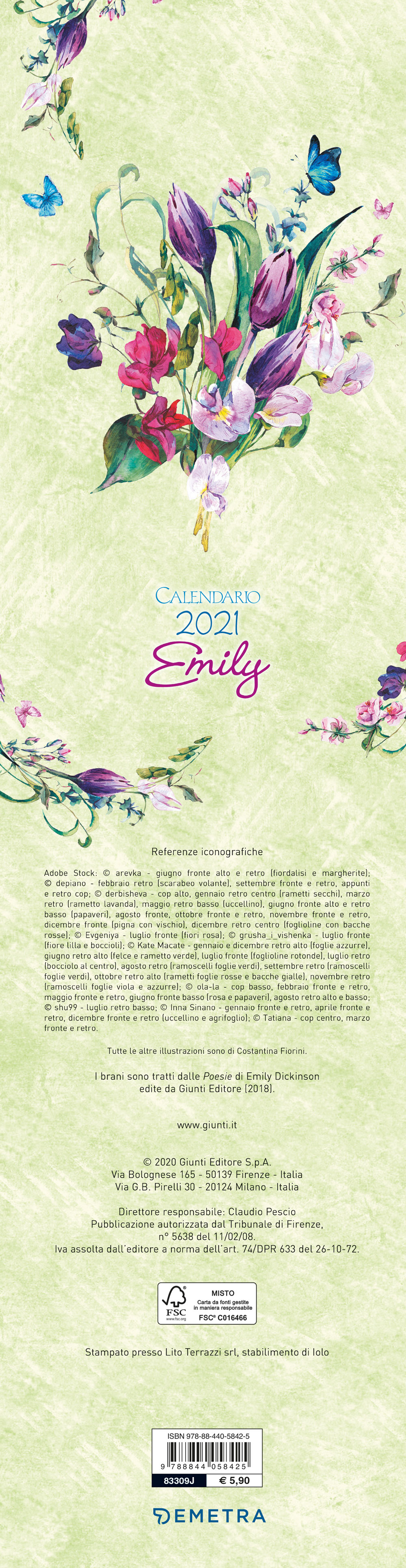 Calendario Emily 2021, da parete, 12,5x48 cm