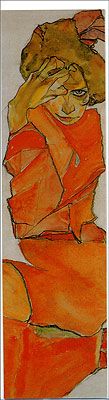 Segnalibro Ragazza inginocchiata con abito arancione-rosso - Egon Schiele